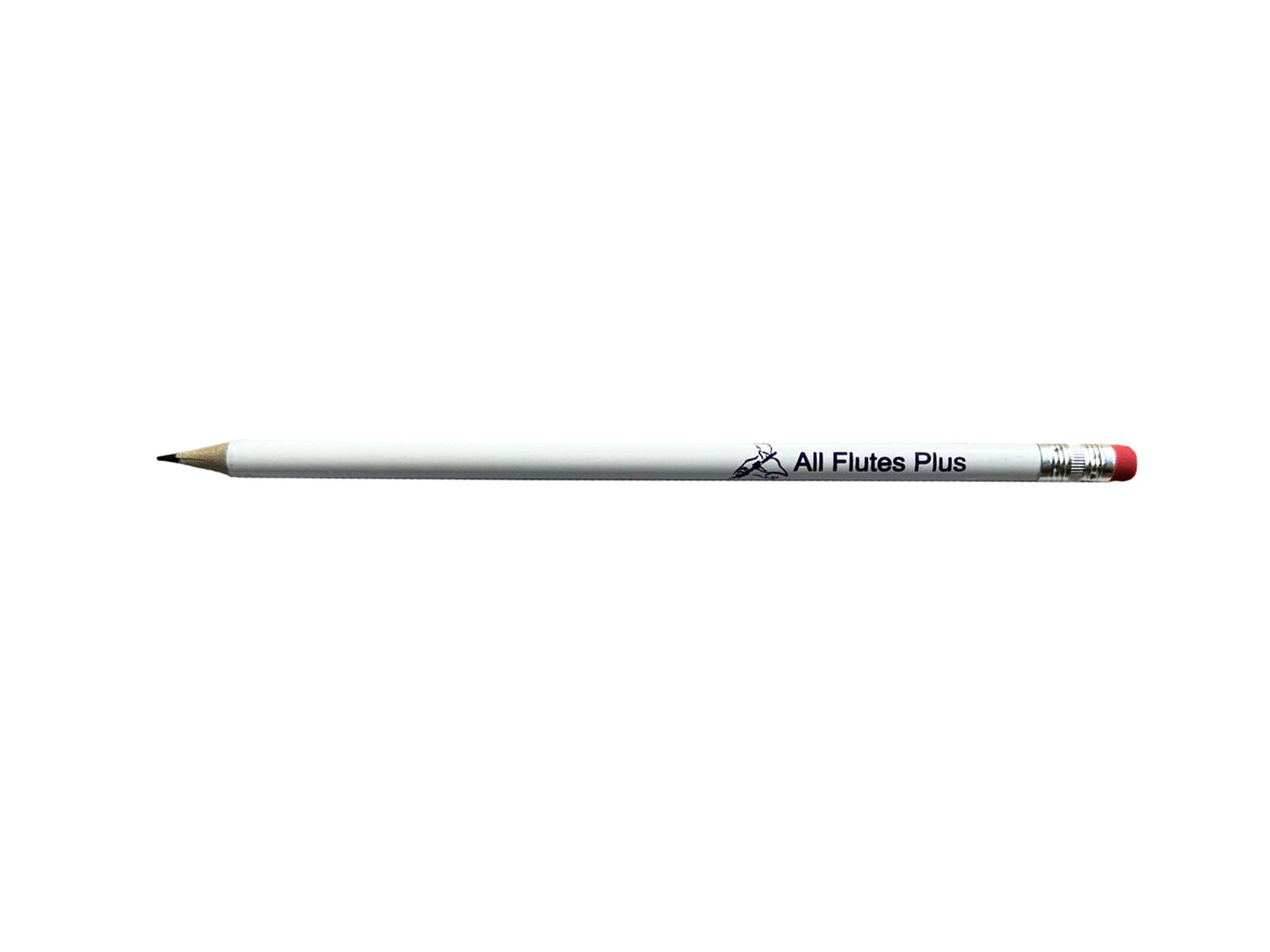 White pencil with 'All Flutes Plus' branding on a white background