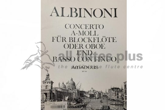 Music sheet cover with 'Albinoni' concerto A-Moll and a cityscape illustration
