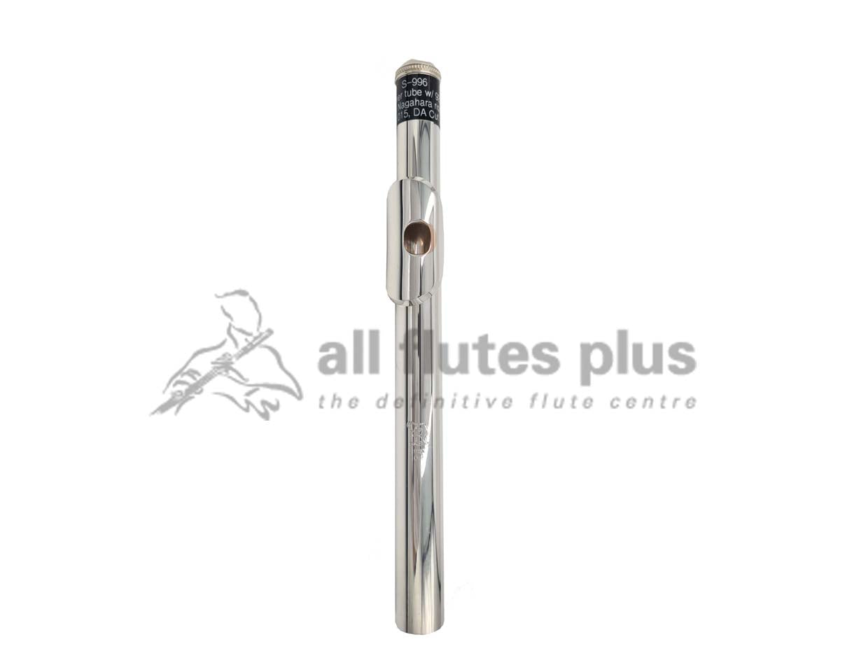 Nagahara 950 Silver Headjoint with 18k Gold Riser for flute, displayed against a white background with a watermark of 'allflutesplus.com - the definitive flute centre'.
