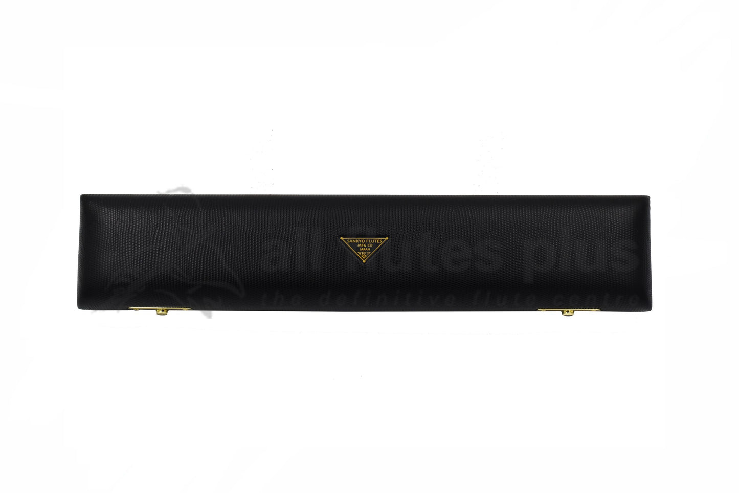 Sankyo 10K-2 flute hard case with gold Sankyo logo in middle