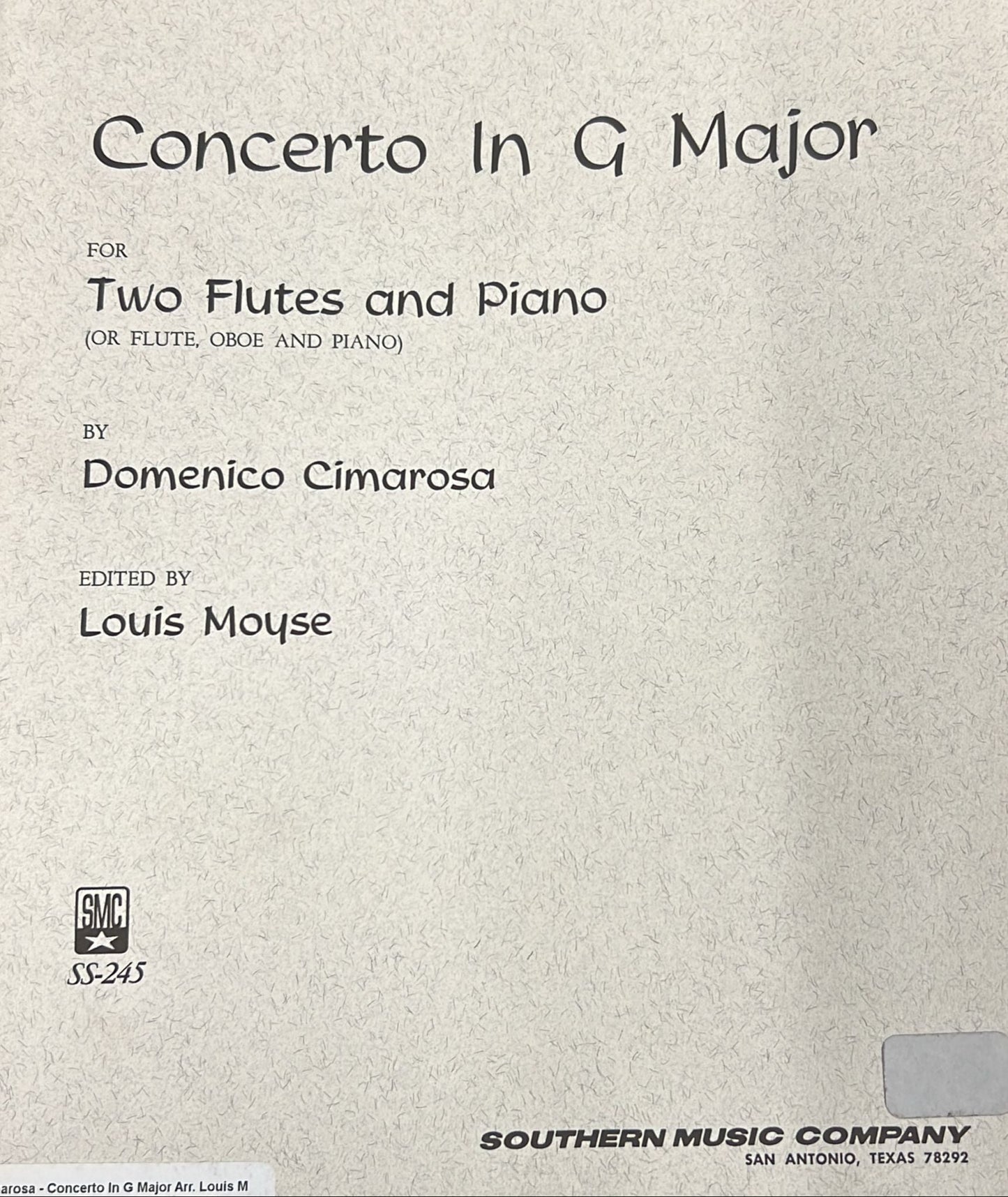 Cimarosa- Concerto in G Major For Two Flutes and Piano ed. L. Moyse