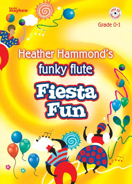 Book cover of 'Funky Flute Fiesta Fun' by Heather Hammond with colorful design and characters.