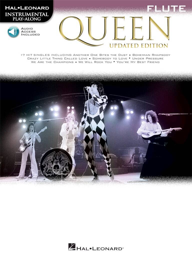 Flute sheet music cover for Queen with band members on stage