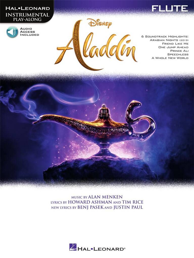 Cover of Disney Aladdin Playalong for Flute illustrating a magic lamp