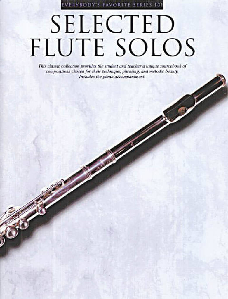 Flute with 'Selected Flute Solos' book on a light background