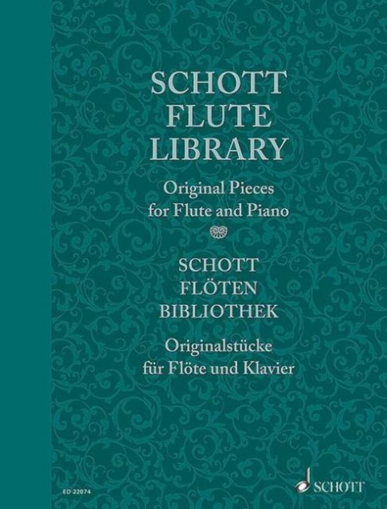 Schott Flute Library cover with an elegant pattern on blue background
