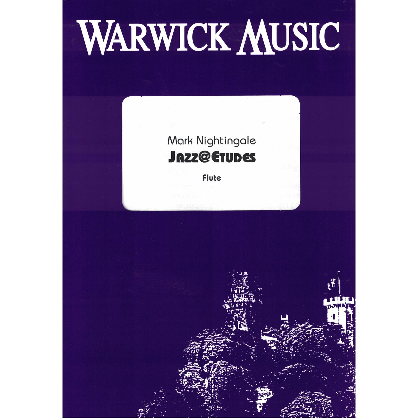 Music book cover for 'Jazz@Etudes' by Mark Nightingale with Warwick Music branding on a purple background.