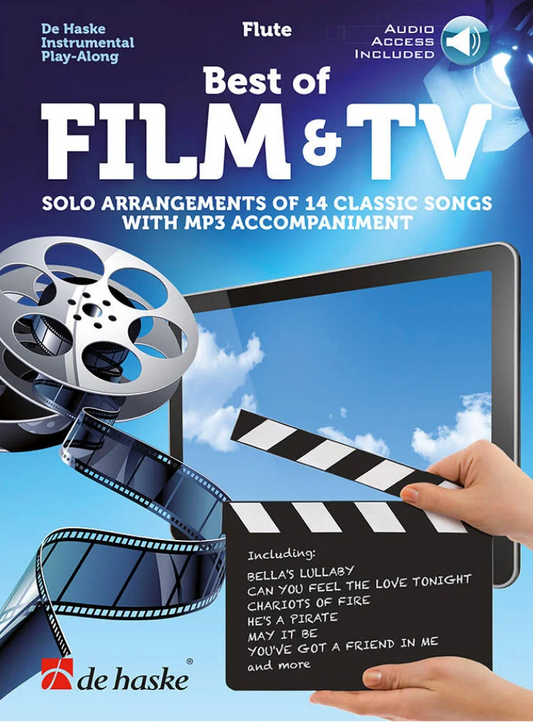 Book cover of 'Best of Film & TV' with flute icon and film reel on blue background