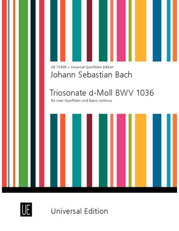 Music sheet cover for Johann Sebastian Bach's Triosonate d-Moll BWV 1036 with colorful striped design