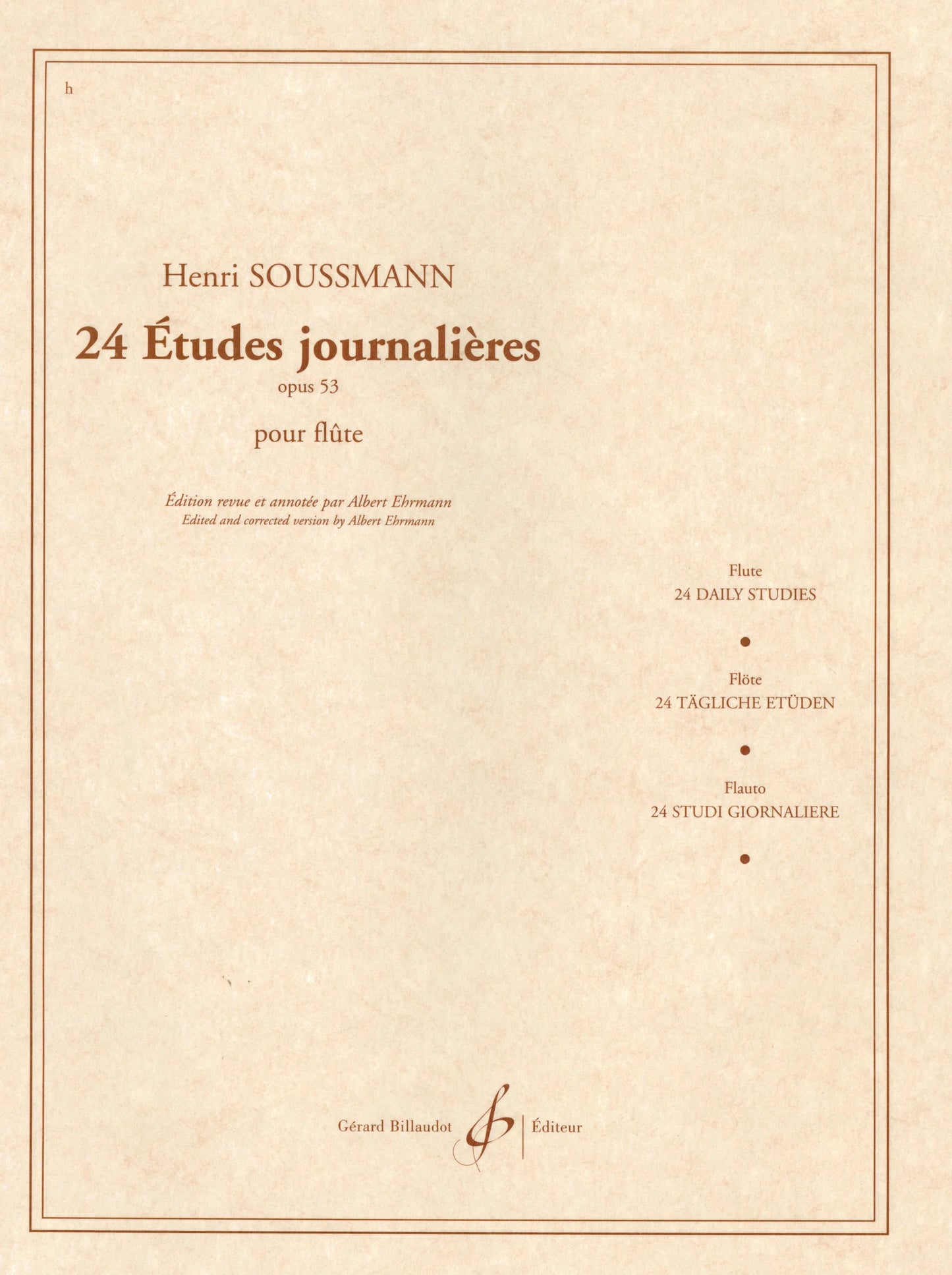 Soussmann- 24 Daily Studies Op. 53 for Flute (24 Etudes Journalieres) (Billaudot)