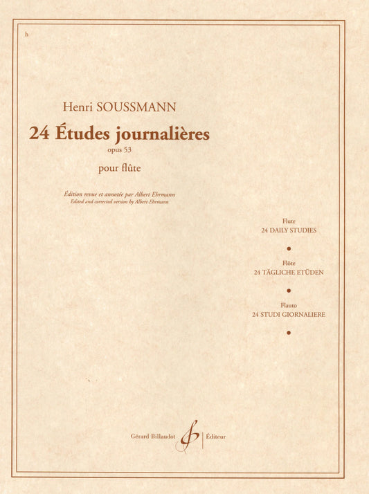 Soussmann- 24 Daily Studies Op. 53 for Flute (24 Etudes Journalieres) (Billaudot)