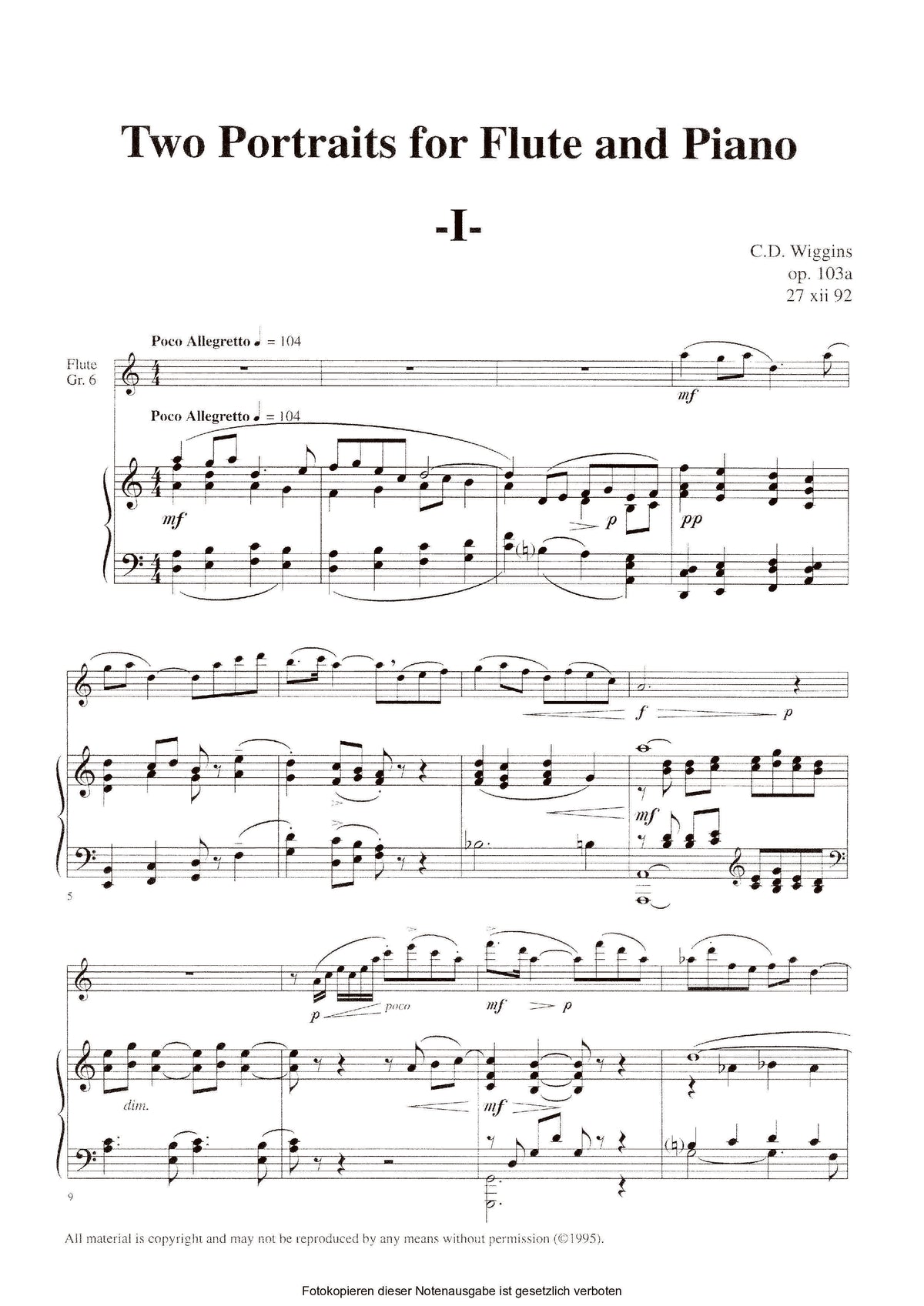 Wiggins- Two Portraits Op.103a for Flute and Piano