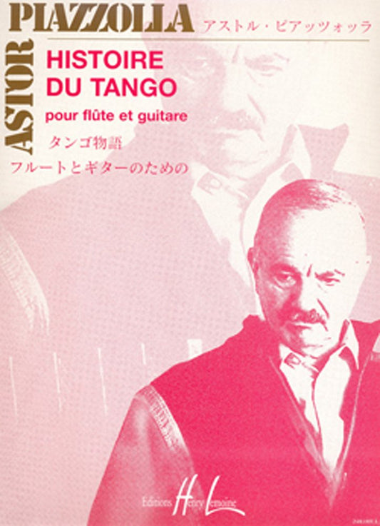 Histoire Du Tango for flute and piano cover with the composer, Piazzola, illustrated in red 
