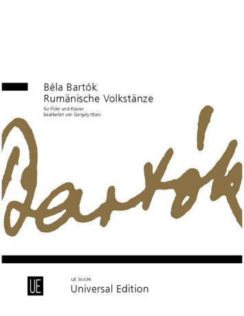 Bartok Romanian Folk Dances for Flute and Guitar cover with Bartok's signature on white background