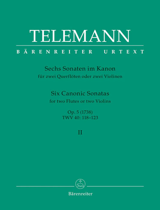 Book cover of Telemann's Six Canonic Sonatas for two Flutes or two Violins, Op. 5, Bärenreiter Urtext edition.