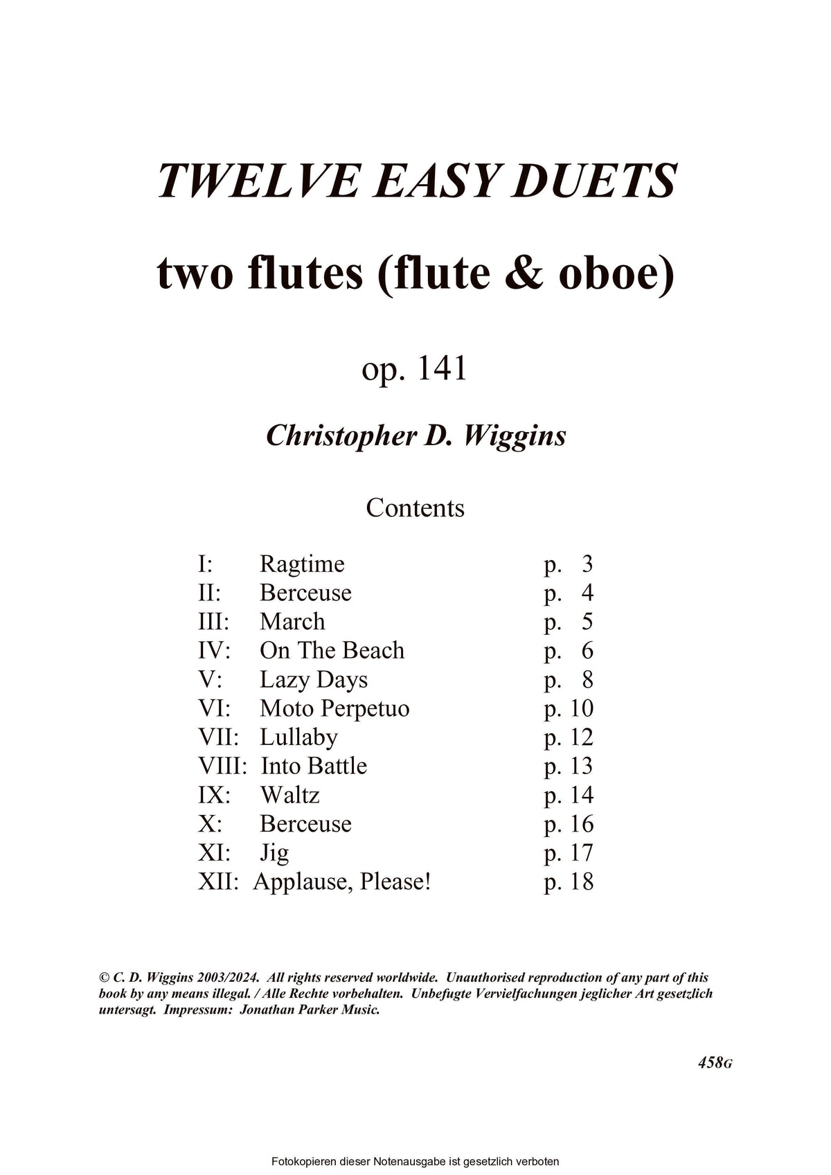 Wiggins- Twelve Easy Duets Op. 141 for Two Flutes