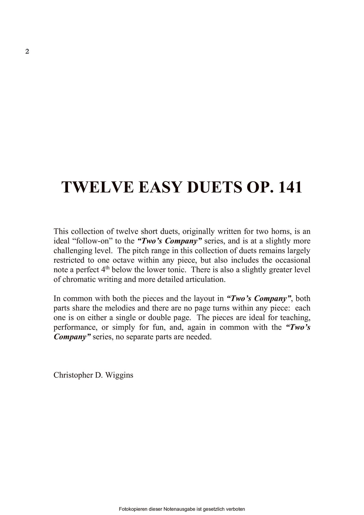 Wiggins- Twelve Easy Duets Op. 141 for Two Flutes