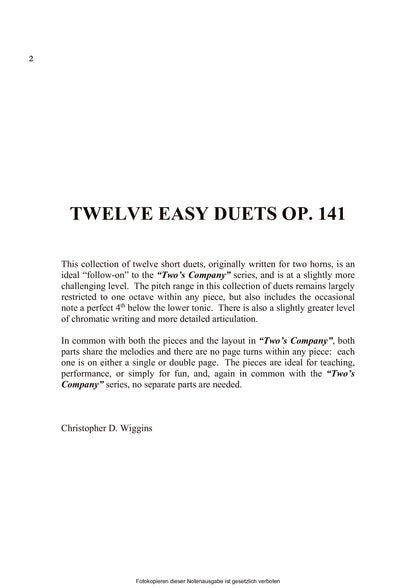 Wiggins- Twelve Easy Duets Op. 141 for Two Flutes