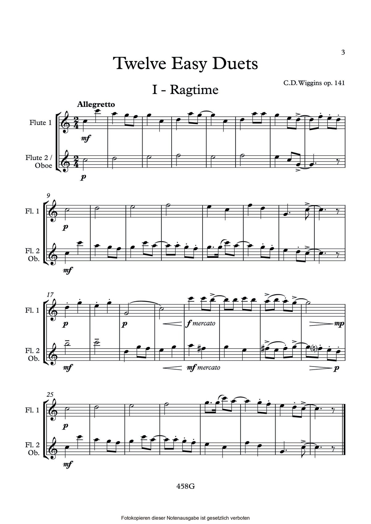 Wiggins- Twelve Easy Duets Op. 141 for Two Flutes