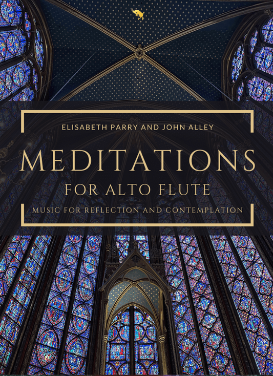 Book cover of 'Meditations for Alto Flute' with stained glass window design