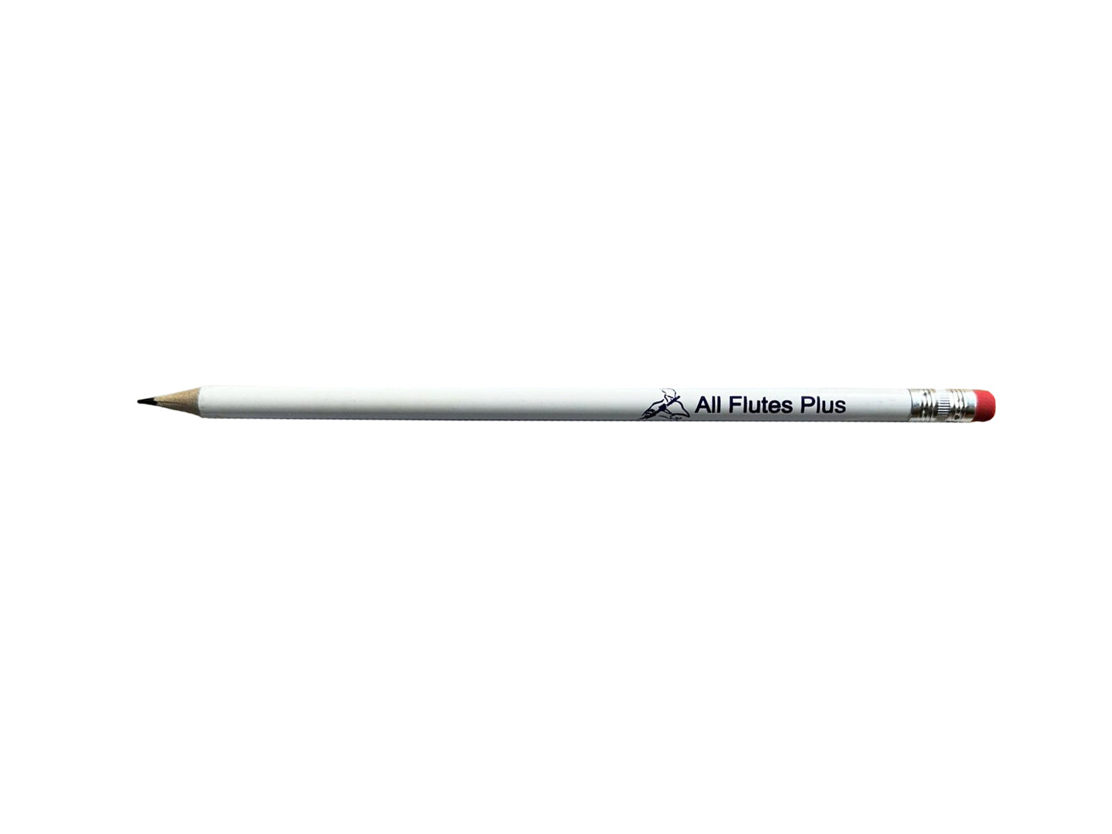 White pencil with 'All Flutes Plus' branding on a white background