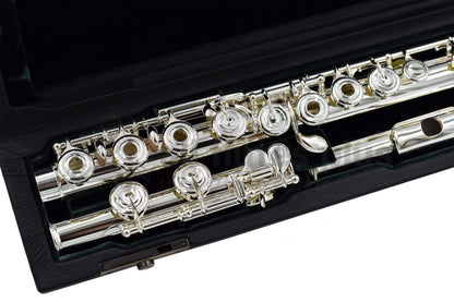 Altus A11 REO Flute set in an open case showing footjoint and body joint 