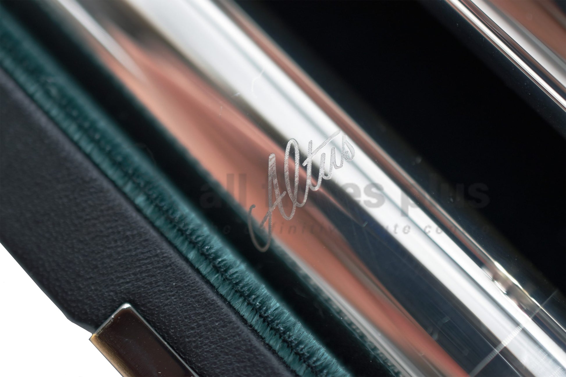 Altus flute close up of Altus logo on headjoint 