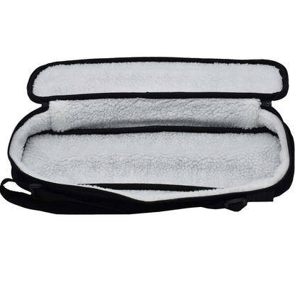 Black Altus carrying case with white woolen interior on a white background