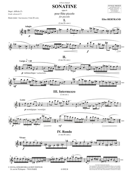 Bertrand - Sonatine Op.6 for Solo Piccolo (Billaudot)