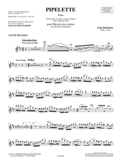Boisson - Pipelette - Piccolo and Piano