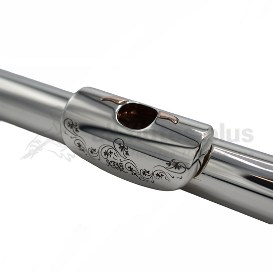 Pre-owned Song .995 Silver Headjoint, 14K Riser, 14K Wings, Engraved Lip and Synthetic Ruby on Crown C8177