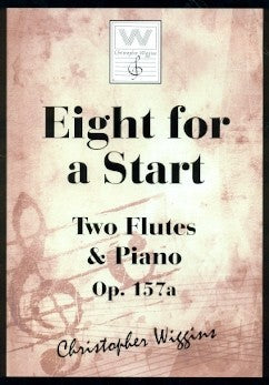 Wiggins Eight for a start for 2 flutes and piano cover with a treble cleff in brown background