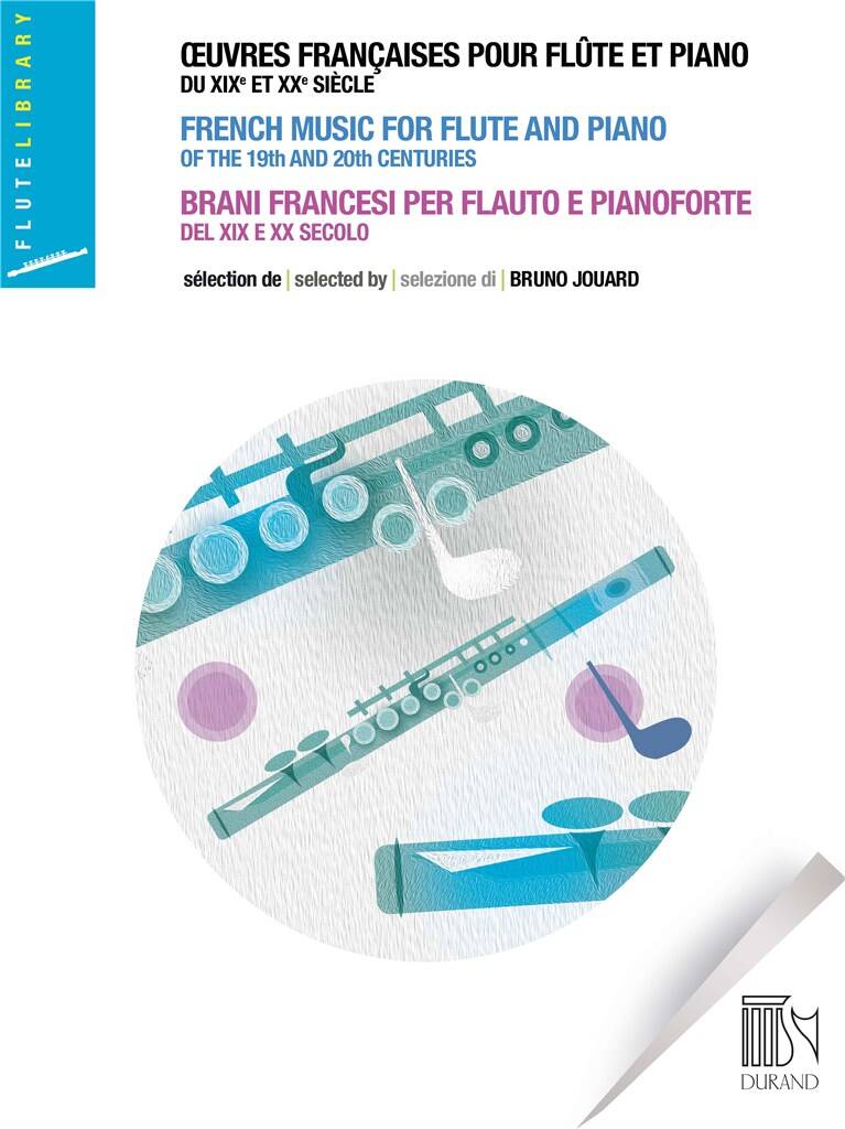 Music book cover for French flute and piano music with a flute illustration on a white background.