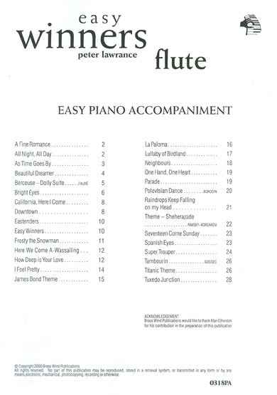 Lawrence- Easy Winners for Flute (with Optional Piano or Playalong CD)