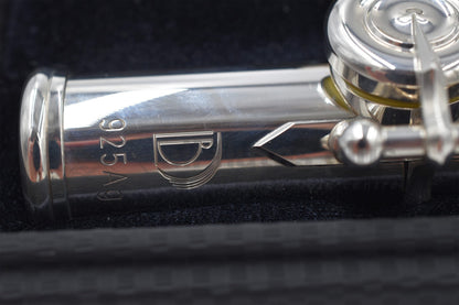 Burkart Elite flute close up of 925Ag Silver marking on footjoint