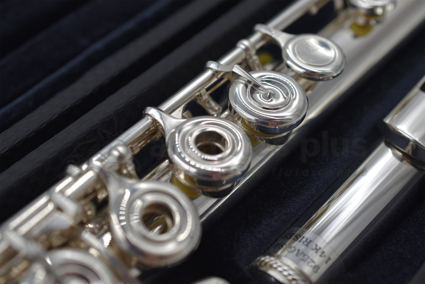 Burkart Elite flute close up of left hand open hole keywork and mechanism 