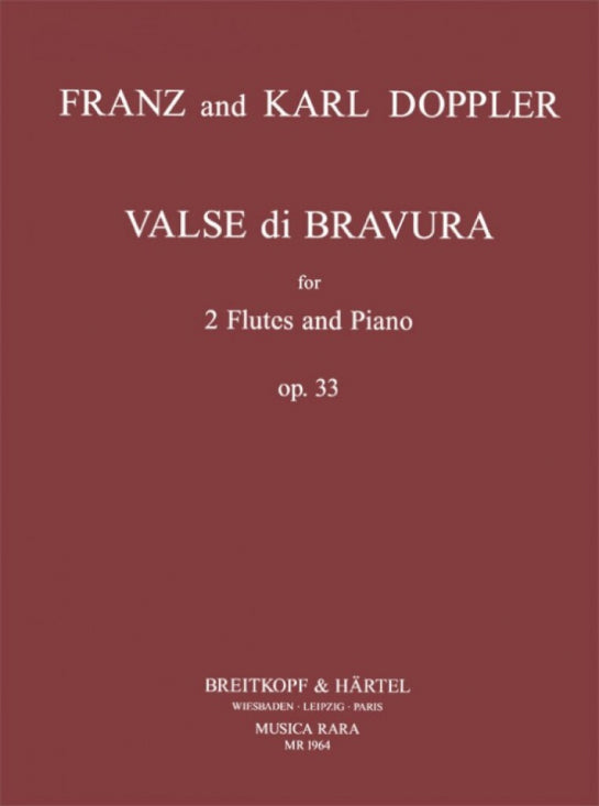 Music sheet cover for 'Valse di Bravura' by Franz and Karl Doppler with brown background and white text.