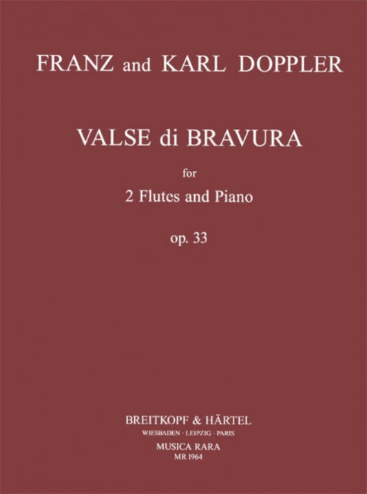 Music sheet cover for 'Valse di Bravura' by Franz and Karl Doppler with brown background and white text.