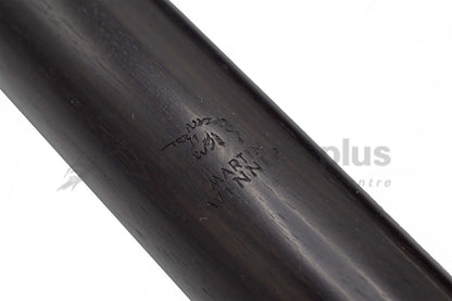Close up of Martin Wenner brand logo of unicorn on wooden baroque flute
