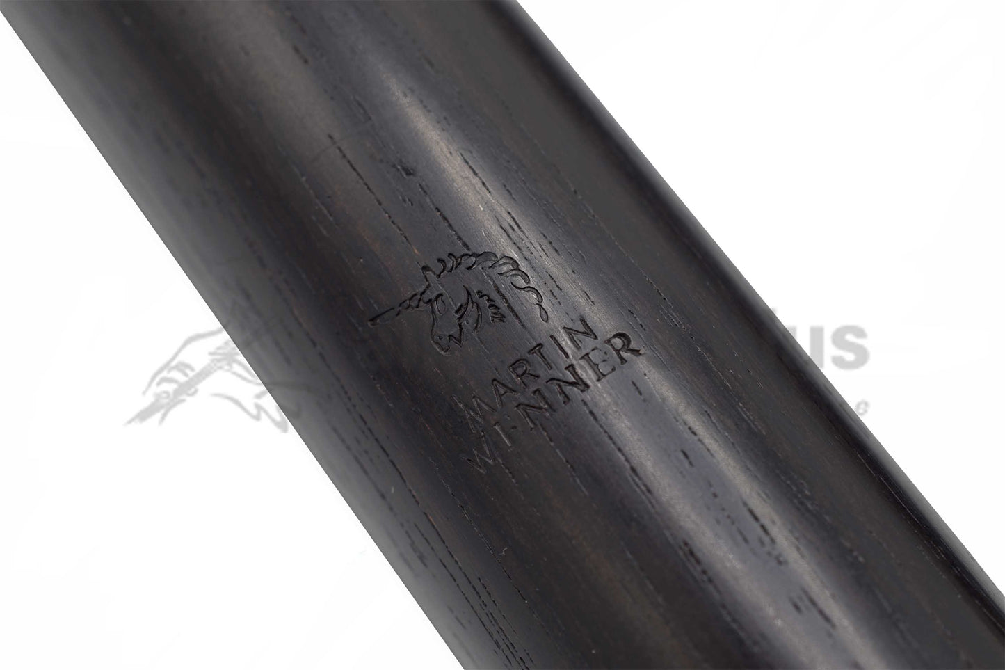 Close up of Martin Wenner brand logo of unicorn on wooden baroque 