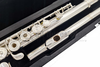 Close up of Miyazawa BR958 - 1 Headjoint with 14K Gold Riser lying in a black velvet lined case