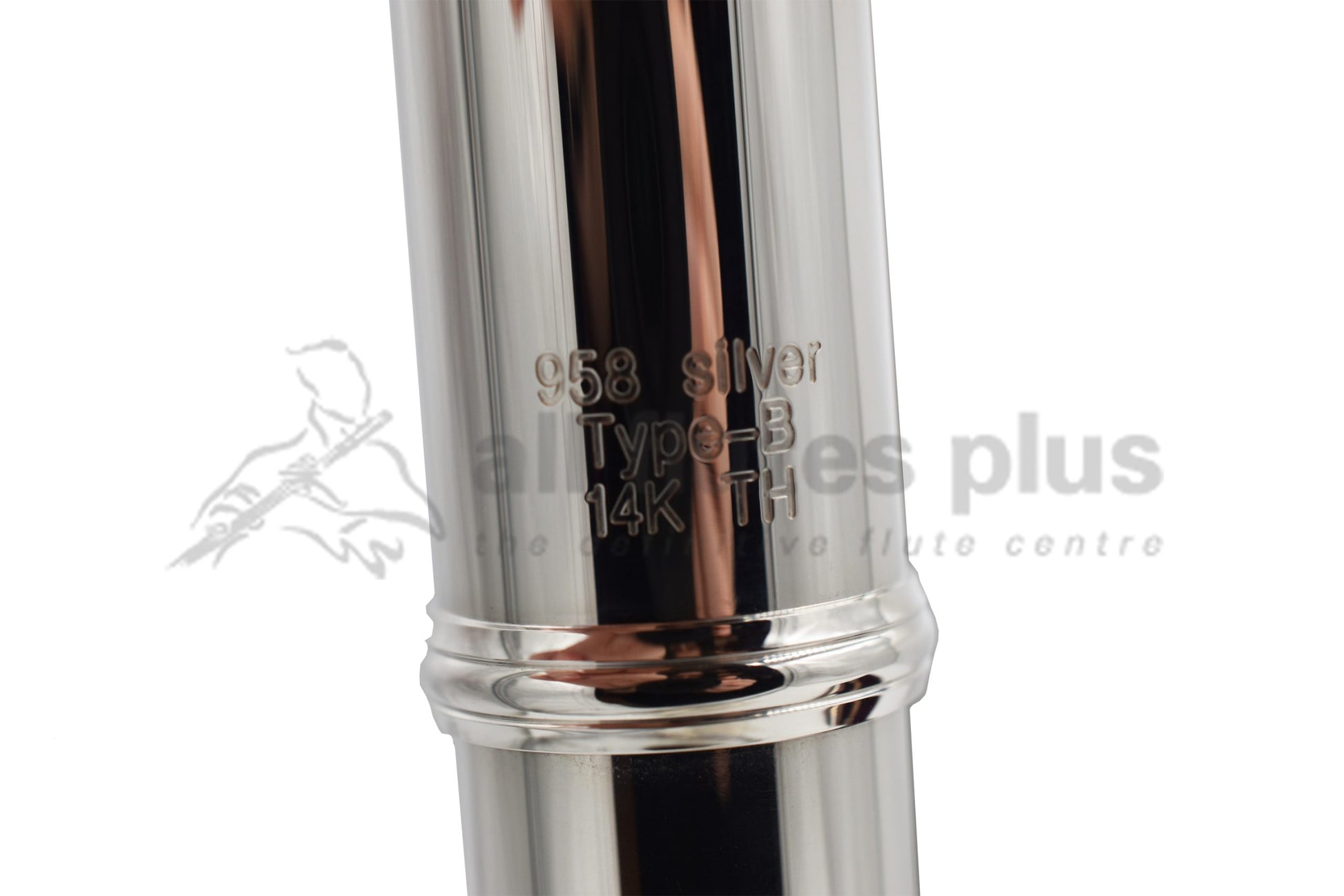 Close up of silver content markings on Miyazawa CS - B Flute showing .958 silver, Type- B 14K Tone Holes