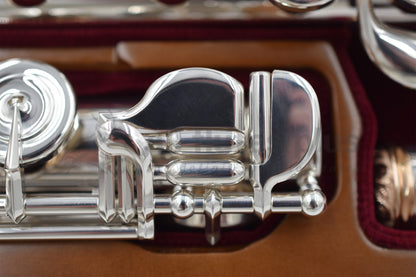 Close up of footjoint mechanism on Miyazawa CS B Flute