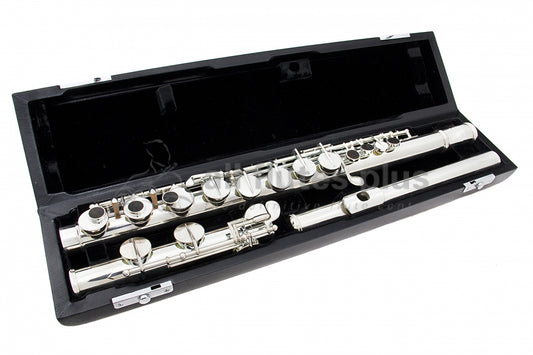 Miyazawa SH-E Handmade Alto Flute displayed in an open case with a black interior.