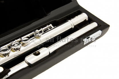 Miyazawa 202 flute inside a black leather bound case showing the headjoint