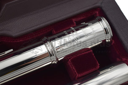 Close up of the logo on a Muramatsu PTP flute in its case