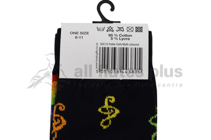 Rainbow Coloured Treble Clef Socks