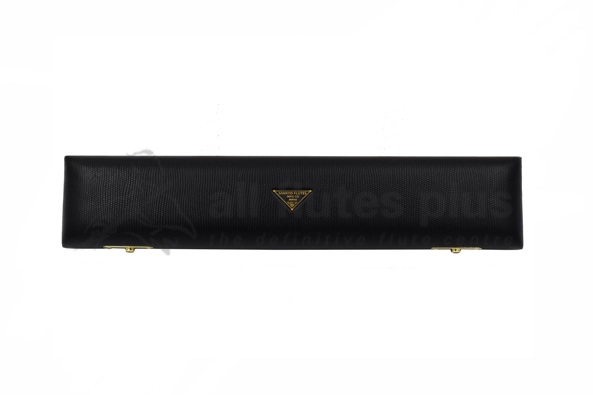 Sankyo 10K-2 flute hard case with gold Sankyo logo in middle