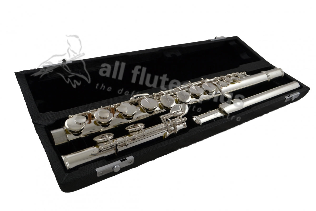Sankyo AF201 Alto flute displayed in its open flute case