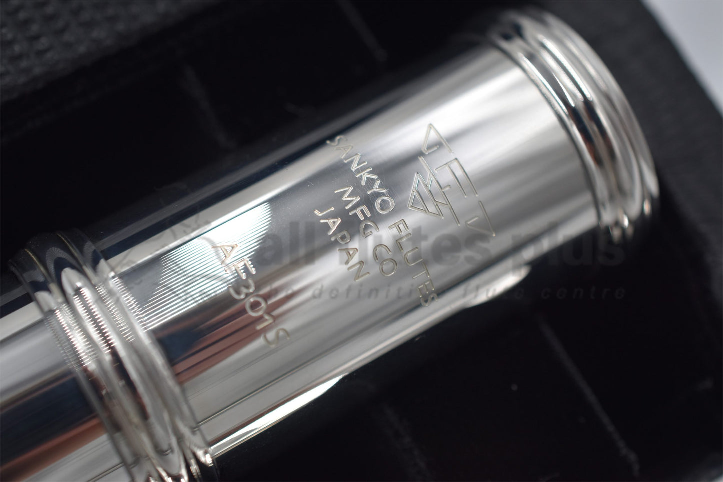 Close up of Sankyo AF301S Alto flute engraving on body tube